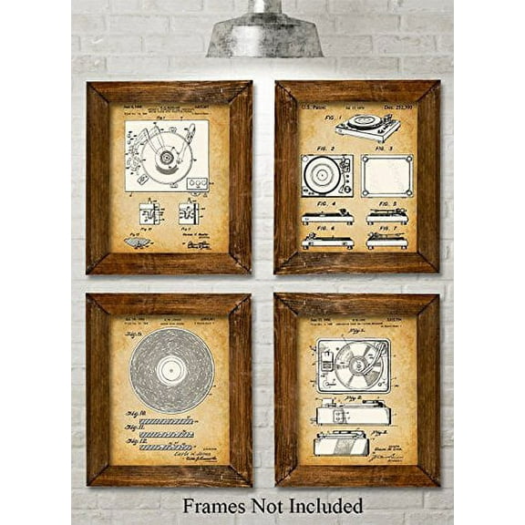Original Record Players Patent Art Prints - Set of Four Photos (8x10) Unframed - Great Gift for Vinyl Lovers and Collectors