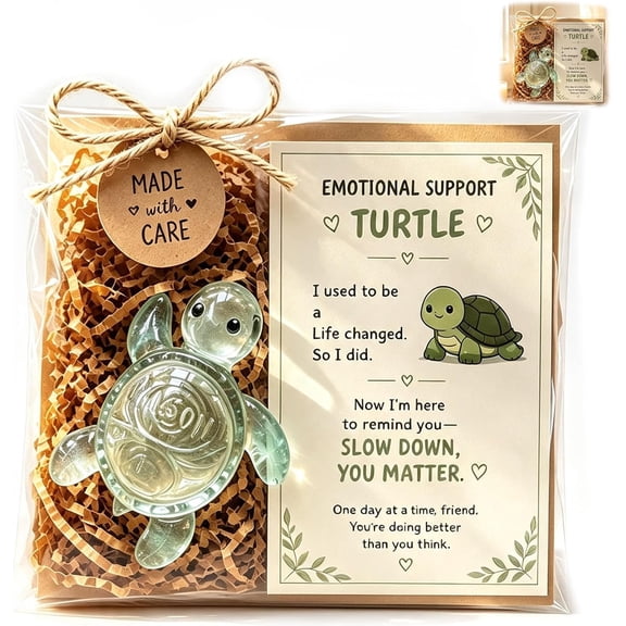 Original Recycled Glass Support Turtle, Emotional Support Turtle Figurines with “Slow Down You Matter”, Eco Friendly Home & Desk Decor, Mindfulness Gift for Friends