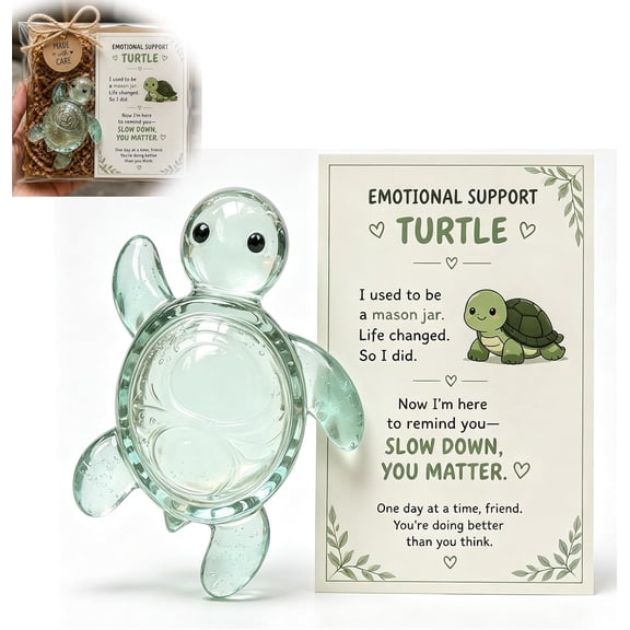 Original Recycled Glass Support Turtle, Emotional Support Turtle Gift,1 | Handmade Resin Healing Sea Turtle Keepsake With Card