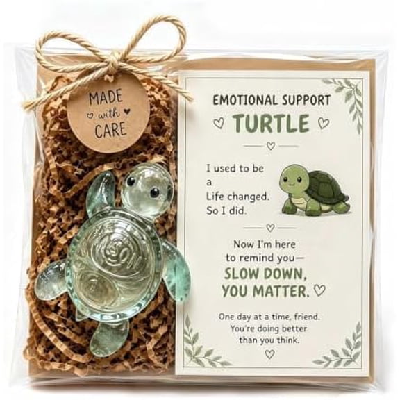 Original Recycled Glass Support Turtle, Handmade Resin Sea Turtle Figurine with Inspirational Message Card,Unique Emotional Support Gift for Friends