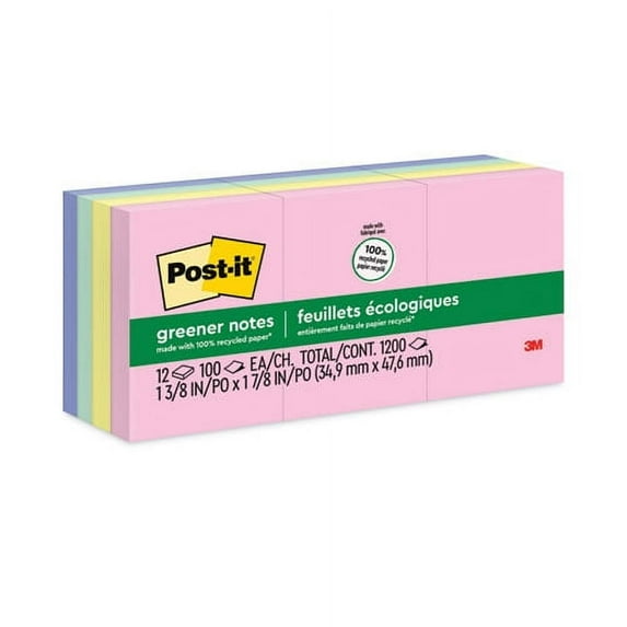Original Recycled Note Pads, 1.38" x 1.88", Sweet Sprinkles Collection Colors, 100 Sheets/Pad, 12 Pads/Pack | Bundle of 2 Packs
