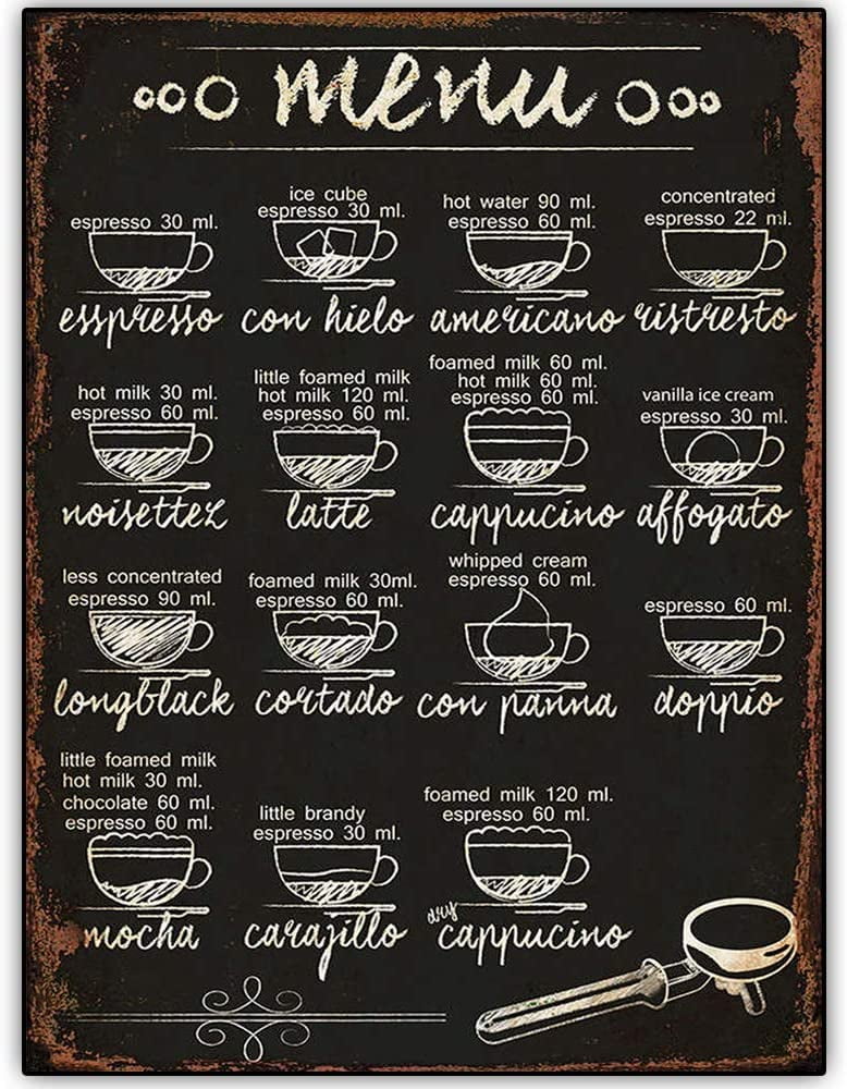 Original Retro Design 15 Coffee Recipe Menu Wood Signs Wall Art
