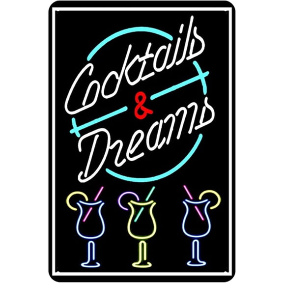 Original Retro Design Cocktail Dreams Tin Metal Signs Wall Art | Thick Tinplate Print Poster Wall Decoration for Bar