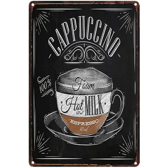 Original Retro Design Coffee Recipe Tin Metal Signs Wall Art | Thick Tinplate Print Poster Wall Decoration for Coffee Corner / Cafe / Kitchen (Cappuccino, 8x12 Inches (20x30 CM ))