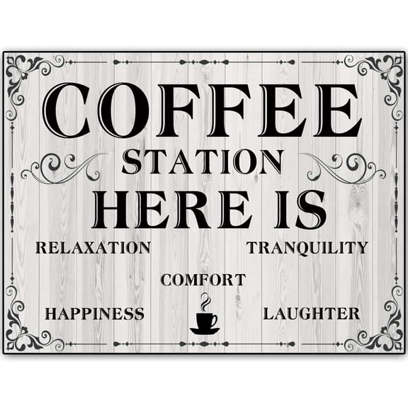 Original Retro Design Coffee Station Wood Signs Wall Art|Natural Wooden Board Print Poster Wall Decoration for Cafe/Kitchen/Coffee Corner/Coffee Pot