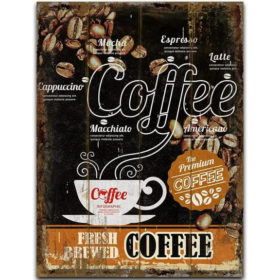 Original Retro Design Fresh Brewed Coffee Wood Signs Wall Art|Natural Wooden Board Print Poster Wall Decoration for Cafe/Kitchen/Coffee Corner/Coffee Pot