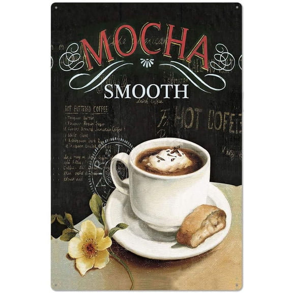 Original Retro Design Mocha Smooth Tin Metal Signs Wall Art | Thick Tinplate Print Poster Wall Decoration for Cafe/Kithcen/Coffee Corner/Coffee Pot