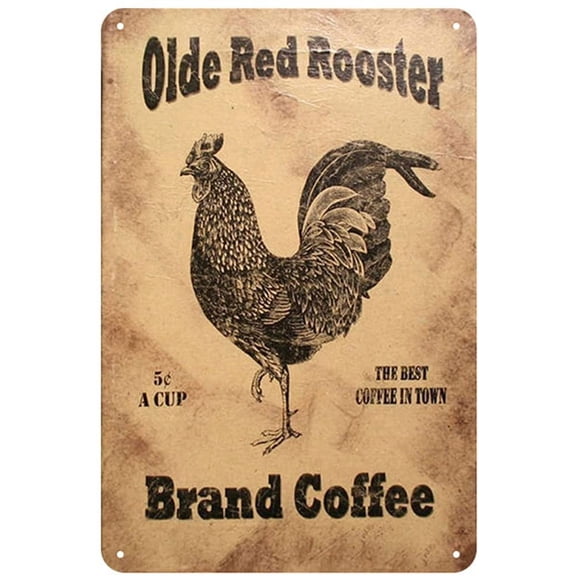 Original Retro Design Olde Red Rooster Brand Coffee Tin Metal Signs Wall Art | Thick Tinplate Print Poster Wall Decoration for Cafe/Kitchen/Coffee Corner/Coffee Pot