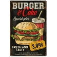 thumbnail image 1 of Original Retro Design Tin Metal Sign Wall Art | Fresh And Tasty Burger And Coke | Thick Tinplate Print Poster Wall Decoration For Restaurant/Kitchen, 1 of 5