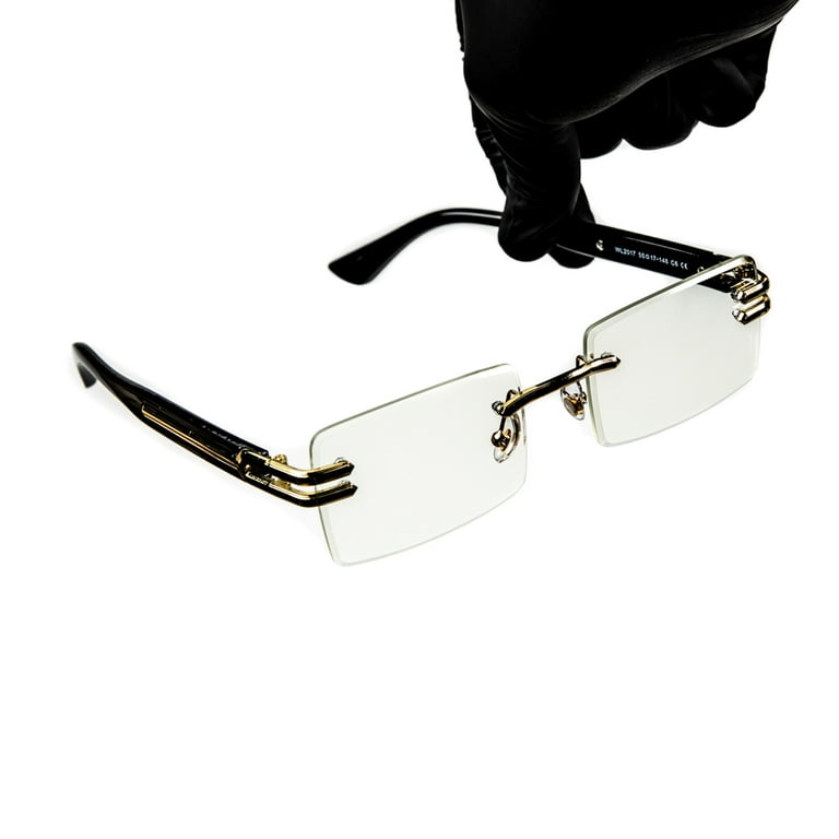 Original Retro Vintage Rectangular Style Designer Rimless Clear Lens Gold Frame Eyewear Unisex Square Frameless Men s Women Clear Tint Rectangle Hip