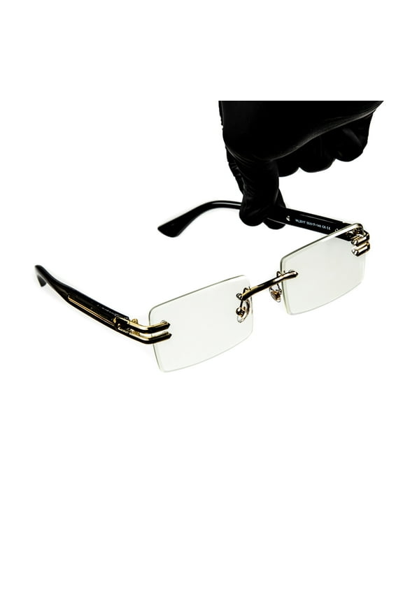 Original Retro Vintage Rectangular Style Designer Rimless Clear Lens Gold Frame Eyewear Unisex Square Frameless Mens Women Clear Tint Rectangle Hip Hop Eye Glasses
