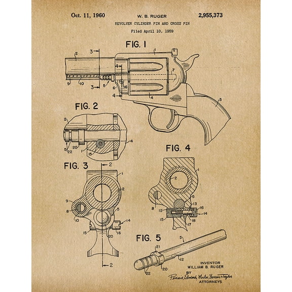 Original Revolver Pin Artwork Submitted In 1959 - Guns - Patent Art Print