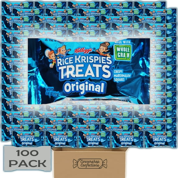 Original Rice Krispies Treats Bulk Pack - 100 Individually Sealed 0.42oz Bars - Crispy Marshmallow Squares - Made With Whole Grain - For Snacks, Lunches, Movies in Cornershop Confections Pack