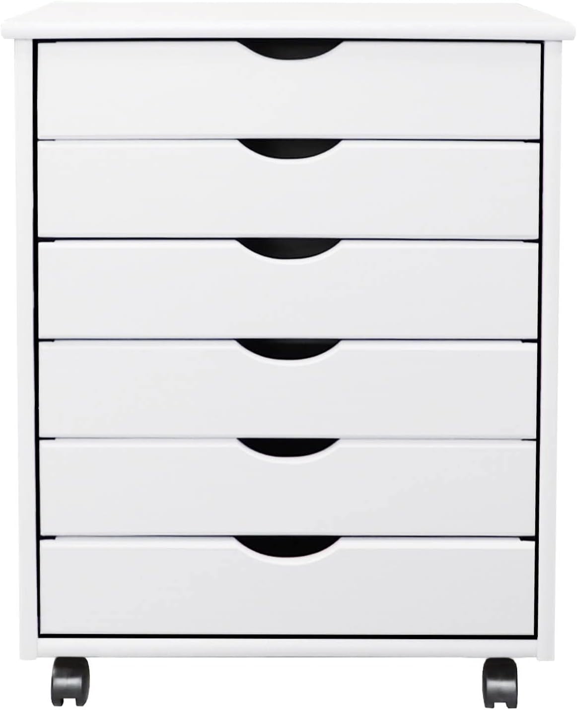 Sustainable Solid Pine 6-Drawer Wide Roll Cart in White