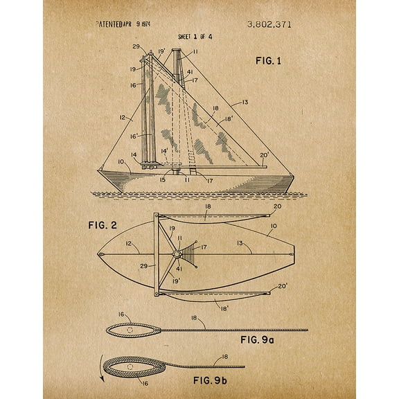 Original Sailboat Artwork Submitted In 1974 - Nautical - Patent Art Print