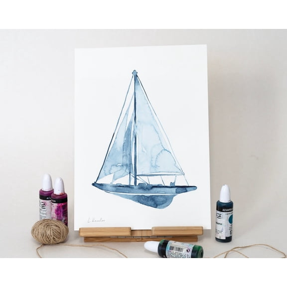 Original Sailing Boat Painted Artwork One Of A Kind Unique Nautical Decor Two, Unframed Paper Print