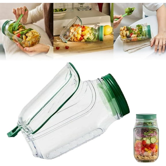 The Original Salad Pod,Salad Pod Jar Side Open Leakproof Dressing Compartment Portable Salad Container, Snack Box with Lid, Suitable for Home, Outdoor, Travel and Party