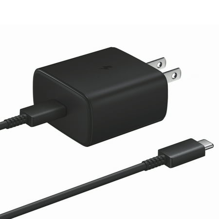 Original Samsung 45W Super Fast Charger And USB C Cable Compatible with Galaxy Book 12 - Samsung wall charger with 45 Watt Super fast charge capability + USB-C to USB-C Cable, 3FT Black