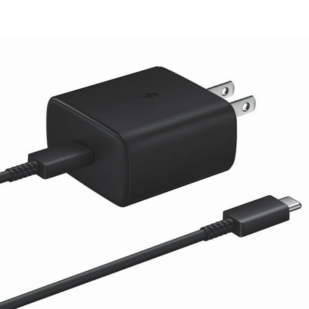 Original Samsung 45W Super Fast Charger And USB C Cable Compatible with Galaxy Book 12 - Samsung wall charger with 45 Watt Super fast charge capability + USB-C to USB-C Cable, 3FT Black