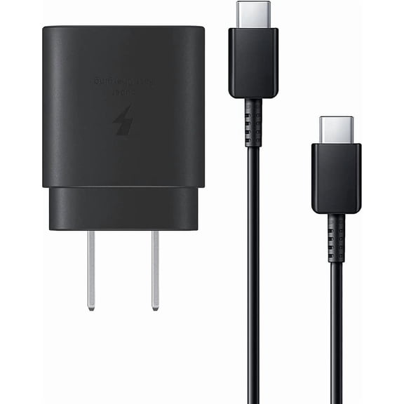 Original Samsung Galaxy A32 5G Super Fast Charger USB Type C Kit, PD 25W Type C Wall Charger and USB C to USB C Fast Charging Cable - Black
