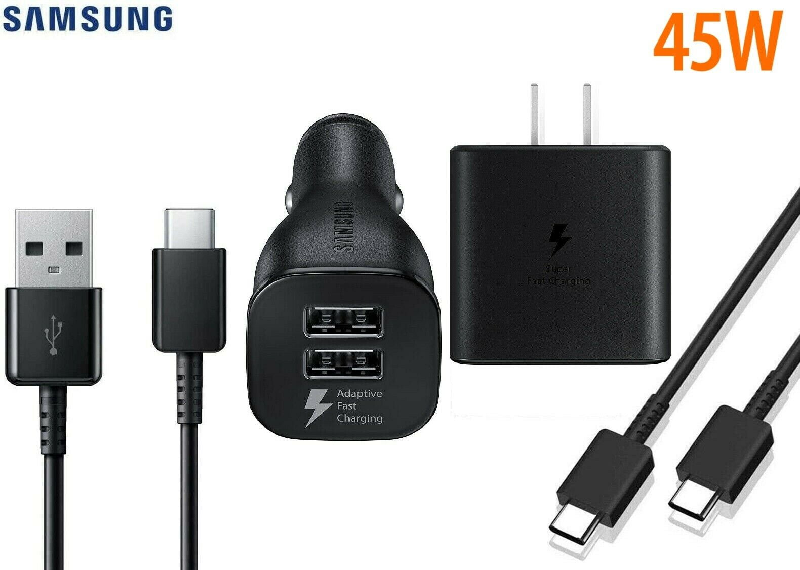 For Samsung Galaxy 45W Fast Charging Car Charger Dual Port USB-C PD Cable