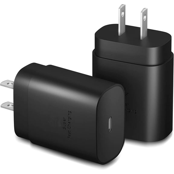 Original Samsung Galaxy S10 5G Super Fast Charging Block, 2 Pack 25W Wall Charger USB C Adapters ( Cable Not Included ) - Black