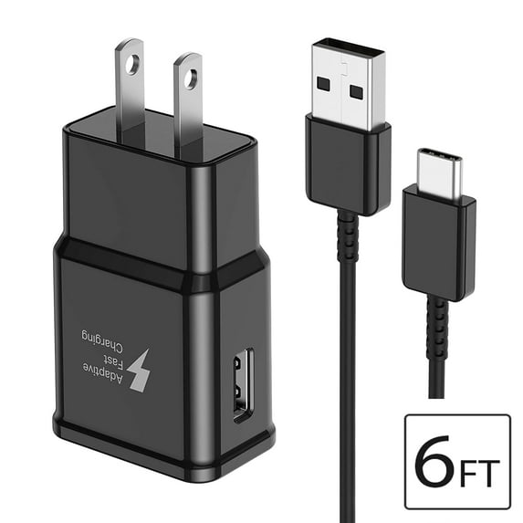 USB Wall Charger, USB-C Type C Cable Data Sync Cord OEM Original Samsung Adaptive Fast Charging for Galaxy S8/S8+ S9/S9+ S10/S10+ S10e Note 8/9/10 Lg G5/G6/G7 V20/30/40 Android and other USB-C Device