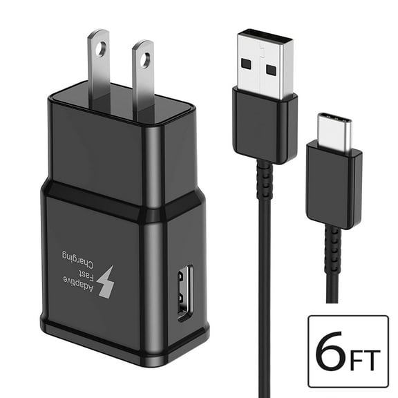 USB Wall Charger, USB-C Type C Cable Data Sync Cord OEM Original Samsung Adaptive Fast Charging for Galaxy S8/S8+ S9/S9+ S10/S10+ S10e Note 8/9/10 Lg G5/G6/G7 V20/30/40 Android and other USB-C Device