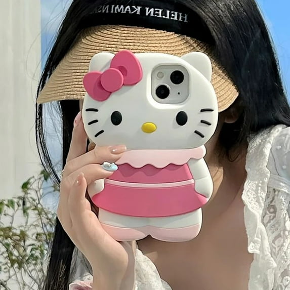 Original Sanrio 3D stereoscopic Hello Kitty cases for iPhone 15 14 13 12 11 pro Max Plus cartoon soft shockproof back cover Y2K