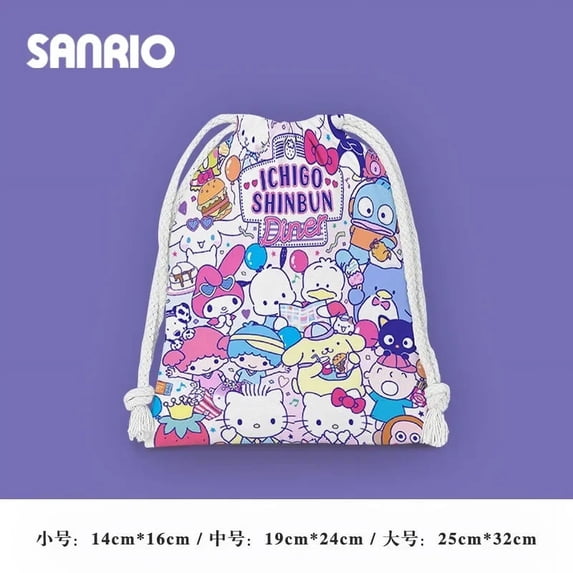 Original Sanrio Drawstring Bag Kulomi Cinnamoroll Cartoon Printing High Capacity String Backpack Portable Storage Bag Gifts