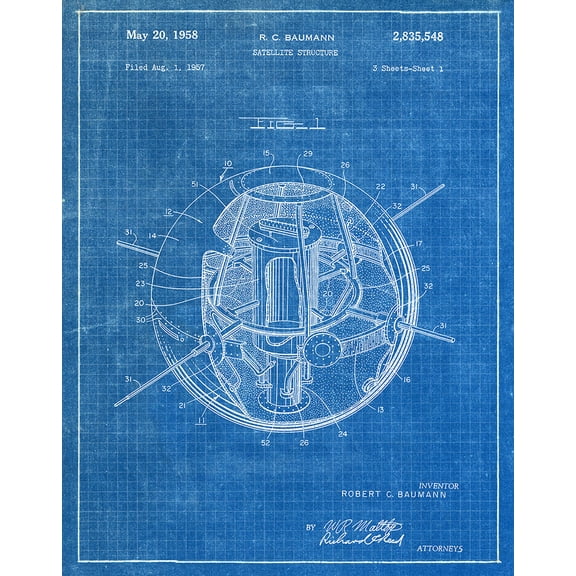 Original Satellite Artwork Submitted In 1958 - Space - Patent Art Print