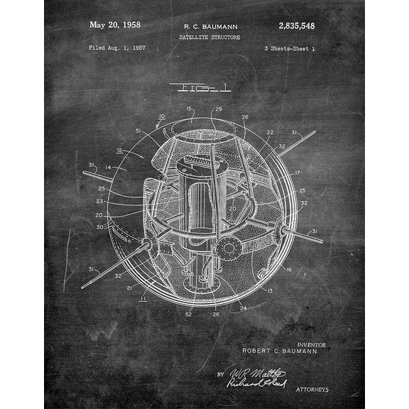 Original Satellite Artwork Submitted In 1958 - Space - Patent Art Print