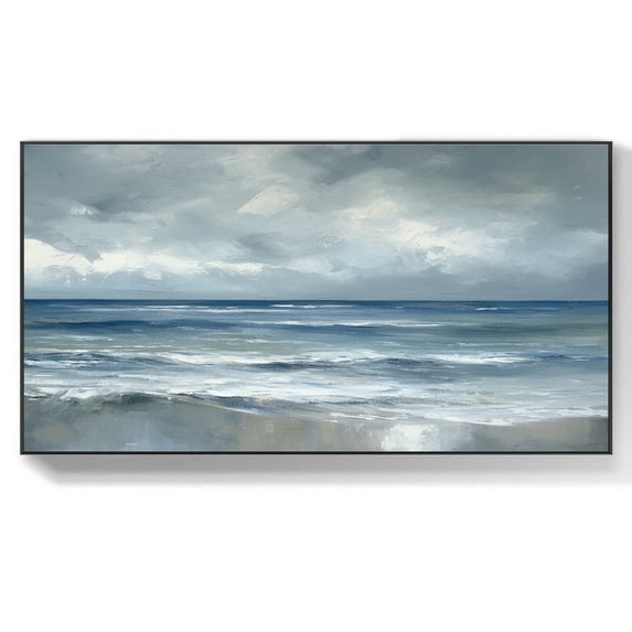 Original Seascape Oil Painting on Canvas Large Abstract Textured Sea Landscape Beach Ocean Wall Art Modern Living Room Wall Decor,Unstretched,Frameless,(71*142cm)28*56lnches