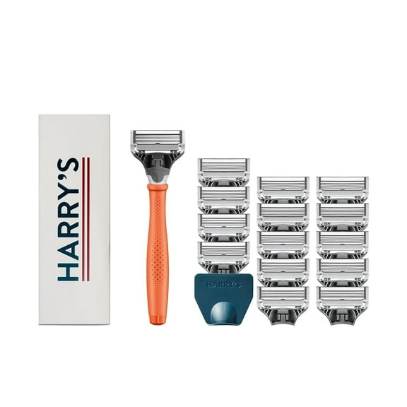 Original Shaving Kit for Men - Razor Handle, 15 Blade Refills, and Travel Cover German Engineered Orange