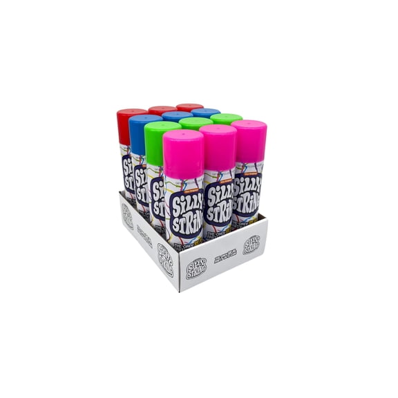 The Original Silly String! Silly String Party Pack, 12 pack, Assorted Colors, 3oz Large Can The Only REAL Party in a Can! Be Silly! Shoots over 15ft! Y101