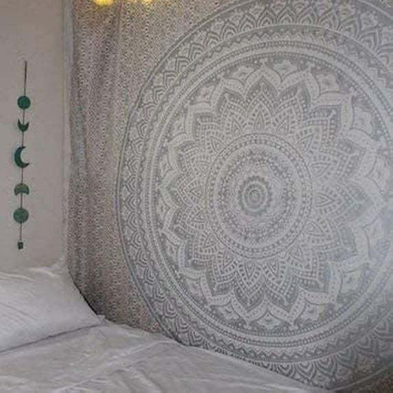 Original Silver Queen Ombre Tapestry Mandala Art Hippie Wall Hanging Bohemian Bedspread Metallic Shine Tapestries