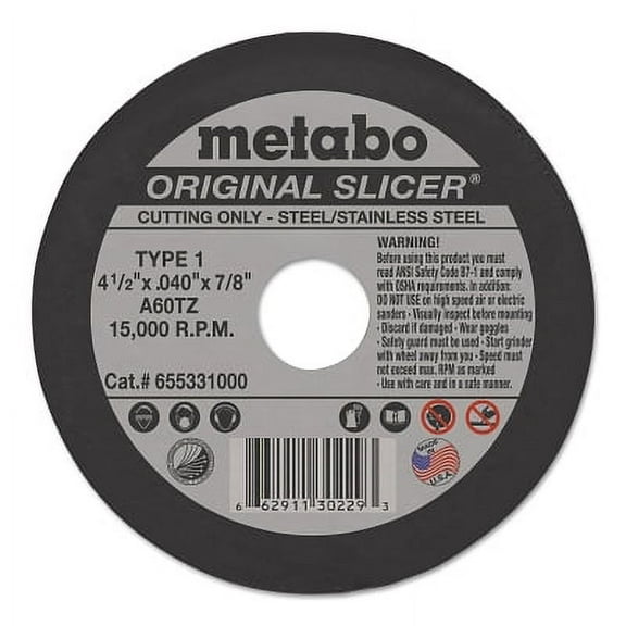 Original Slicer Cutting Wheel, Type 1, 4-1/2 In Dia, 0.045 In Thick, 60 Grit, Aluminum Oxide | Bundle of 5 Each