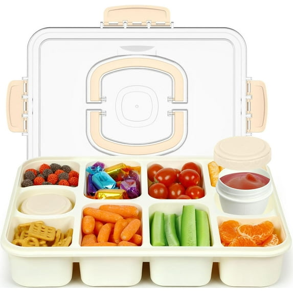 Original Snackle Box Container - 10-Compartment Snack Divided Serving Tray with Lid & Handle, 2 Dressing Containers, Perfect for Picnic Party, Leak-Proof, Dishwasher Safe, BPA-Free