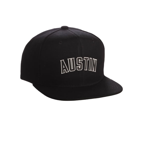 Original Snapback Custom American Cities State Letters Ajustable Flat Visor Cap (Austin Black, White Black)