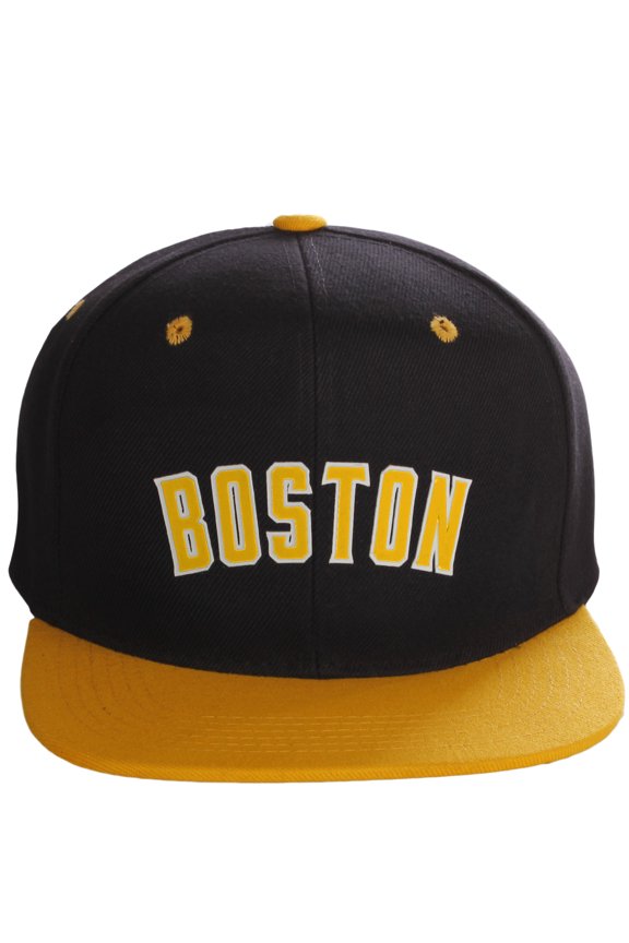 Original Snapback Custom American Cities State Letters Ajustable Flat Visor Cap (Boston Black Gold, White Gold)