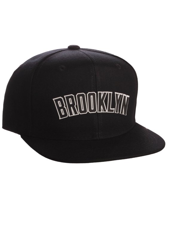 Original Snapback Custom American Cities State Letters Ajustable Flat Visor Cap (Brooklyn Black, White Black)