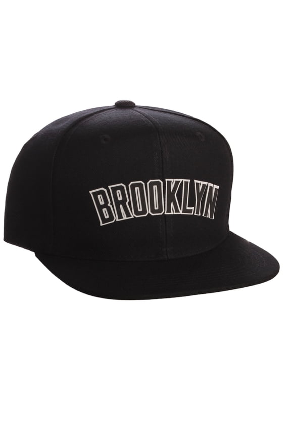 Original Snapback Custom American Cities State Letters Ajustable Flat Visor Cap (Brooklyn Black, White Black)