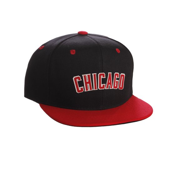 Original Snapback Custom American Cities State Letters Ajustable Flat Visor Cap (Chicago Black Red, White Red)