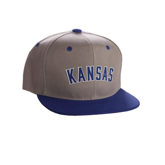 Original Snapback Custom American Cities State Letters Ajustable Flat Visor Cap (Kansas Grey Royal, White Royal)