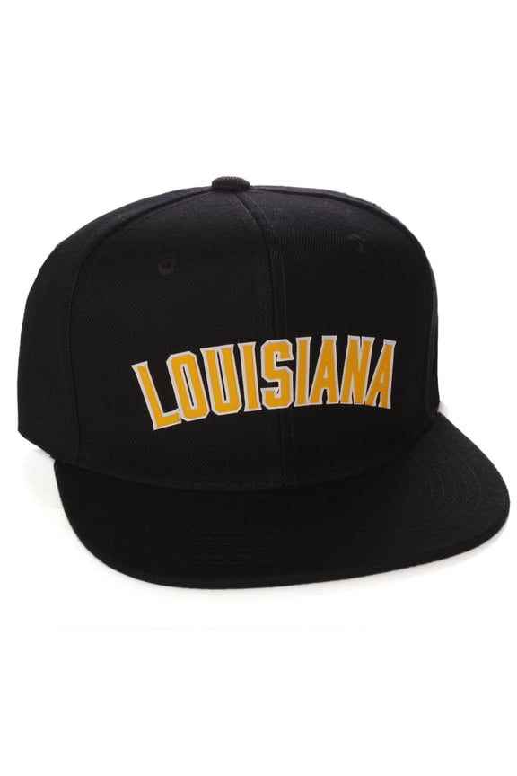Original Snapback Custom American Cities State Letters Ajustable Flat Visor Cap (Louisiana Black, White Gold)