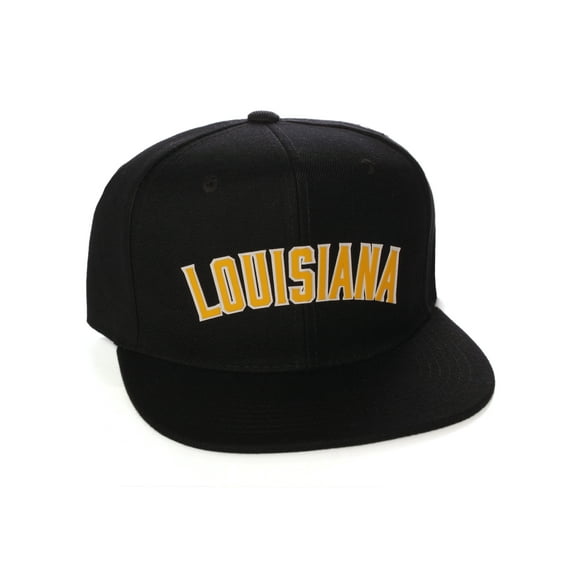 Original Snapback Custom American Cities State Letters Ajustable Flat Visor Cap (Louisiana Black, White Gold)