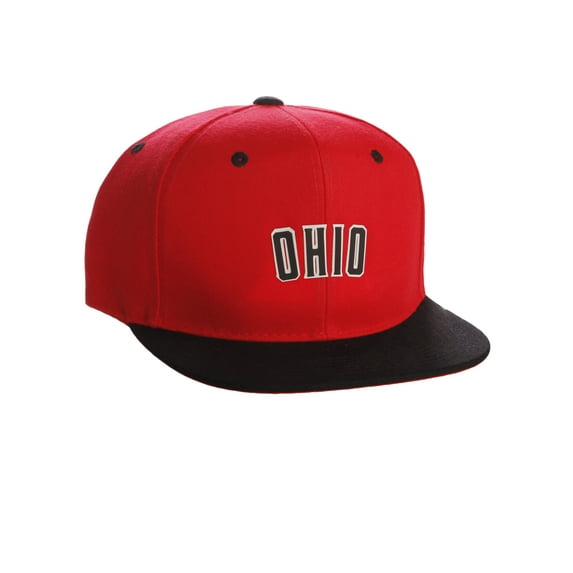 Original Snapback Custom American Cities State Letters Ajustable Flat Visor Cap (Ohio Red Black, White Black)
