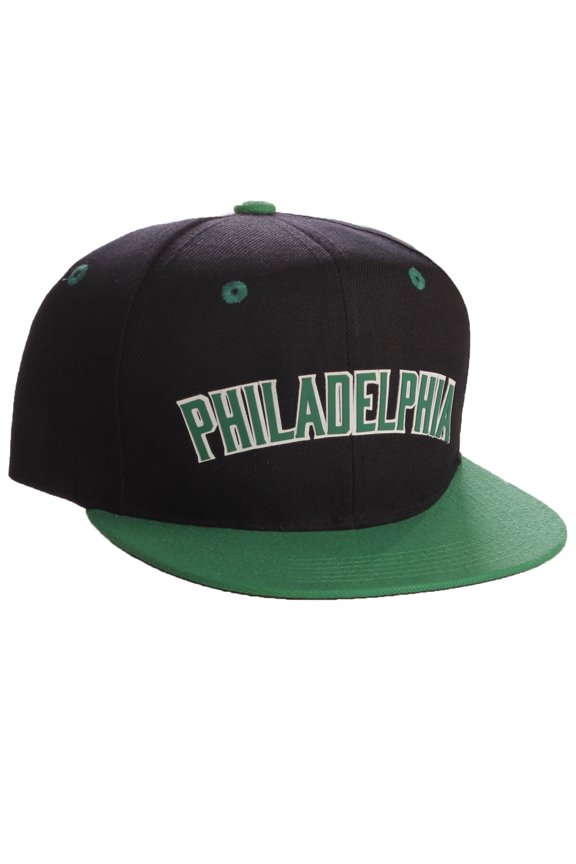 Original Snapback Custom American Cities State Letters Ajustable Flat Visor Cap (Philadelphia Black Green, White Green)