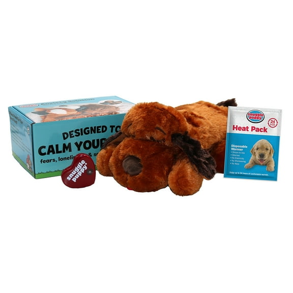 Original Snuggle Puppy Heartbeat Stuffed Toy for Dogs. Pet Anxiety Relief and Calming Aid, Comfort Toy for Behavioral Training in Brown