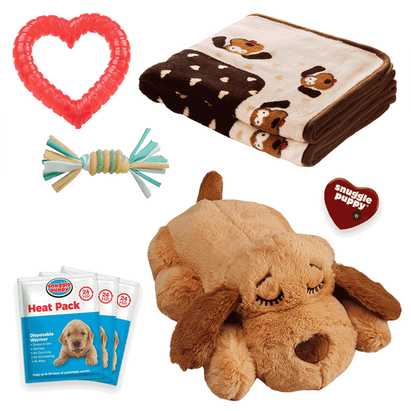 Original Snuggle Puppy Starter Kit with Snuggle Puppy Included. Starter Kit for Anxiety Relief and Calming Aid. Biscuit Coloured Puppy Included and Neutral Toy